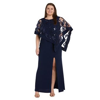 Plus Size R&M Richards Embroidered Sequin Lace Poncho Over Jersey Sheath Dress