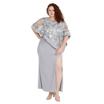 Plus Size R&M Richards Embroidered Sequin Lace Poncho Over Jersey Sheath Dress