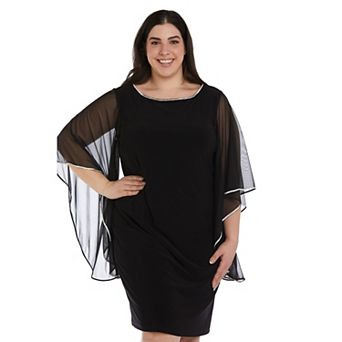 Plus Size R&M Richards Chiffon Butterfly Sleeves Short Sheath Dress