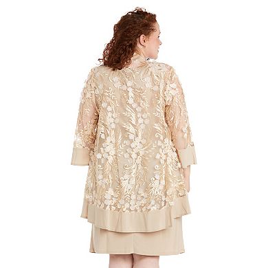 Plus Size R&M Richards 2-pc. 3D Flower Tulle & Jersey Jacket Dress Set with Detachable Necklace
