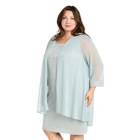 Женские платья R&M Plus Size R&M Richards 2 pc Pleated Shimmer Jacket Dress Set