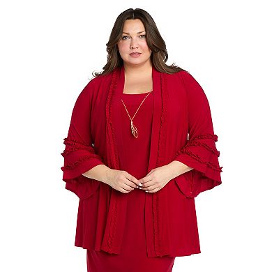 Plus Size R&M Richards 2-pc. Ruffle Sleeve Jacket Dress Set with Detachable Necklace