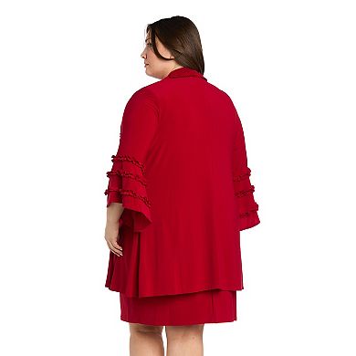 Plus Size R&M Richards 2-pc. Ruffle Sleeve Jacket Dress Set with Detachable Necklace