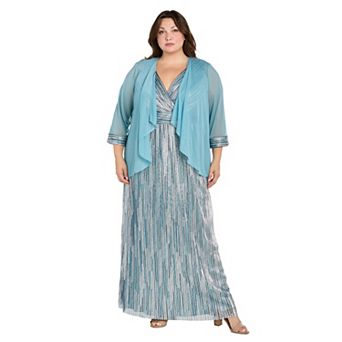 Plus Size R&M Richards 2 pc Jersey Jacket & Crinkle V-Neck Long Dress Set