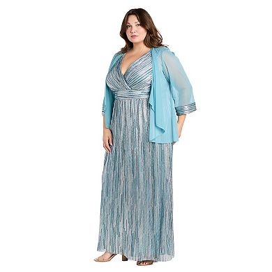 Plus Size R&M Richards 2-pc. Jersey Jacket & Crinkle V-Neck Long Dress Set