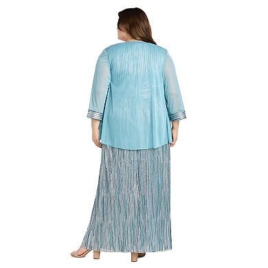 Plus Size R&M Richards 2-pc. Jersey Jacket & Crinkle V-Neck Long Dress Set