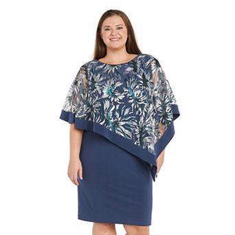 Plus Size R&M Richards Banded Embroidered Sequin Poncho Dress