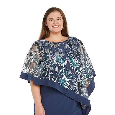 Plus Size R&M Richards Banded Embroidered Sequin Poncho Dress