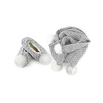Tweed Knit Shawl & Plush-Lined Slipper Set