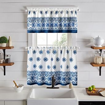 Elrene Home Fashions Amani Tile 3 pc Kitchen Curtain Tier Set & Valance
