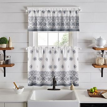 Elrene Home Fashions Amani Tile 3 pc Kitchen Curtain Tier Set & Valance