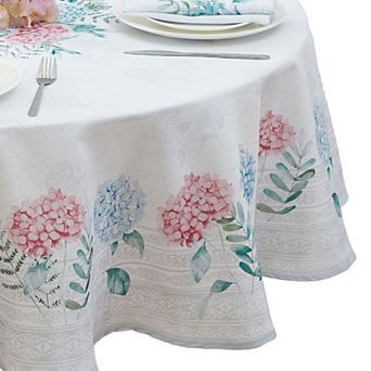 Elrene Home Fashions Hydrangea Sketch Double Border Round/Oval Tablecloth