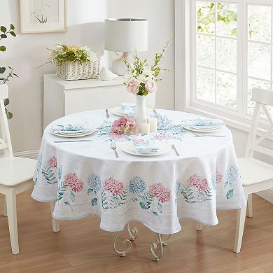 Elrene Home Fashions Hydrangea Sketch Double Border Round/Oval Tablecloth