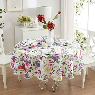 Elrene Home Fashions Sophia Pom Pom Round/Oval Tablecloth