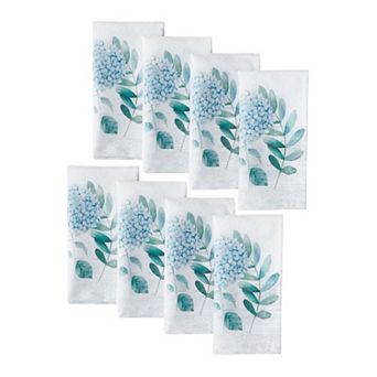Elrene Home Fashions Hydrangea Sketch Double Border Napkin, 17"x17", Set of 8