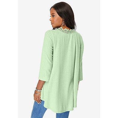 Roaman's Women's Plus Size Squareneck Pointelle Top