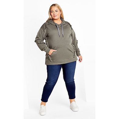 Avenue Women's Plus Size Frill Plain Hoodie