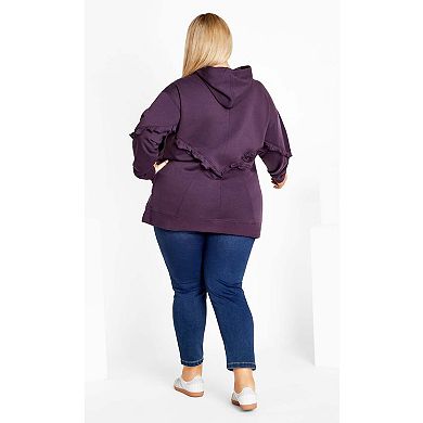 Avenue Women's Plus Size Frill Plain Hoodie