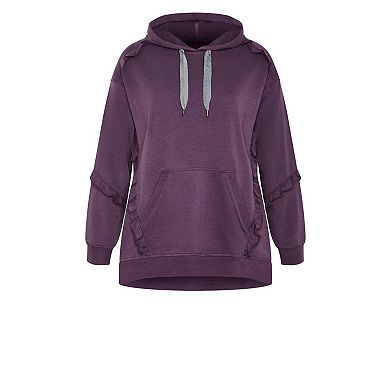 Avenue Women's Plus Size Frill Plain Hoodie