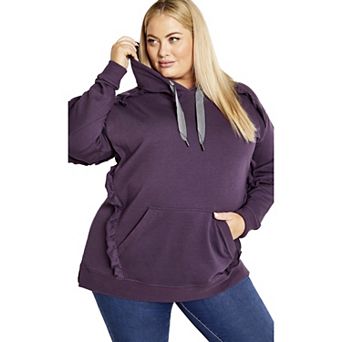Avenue Women's Plus Size Frill Plain Hoodie
