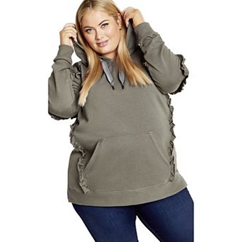 Avenue Women's Plus Size Frill Plain Hoodie