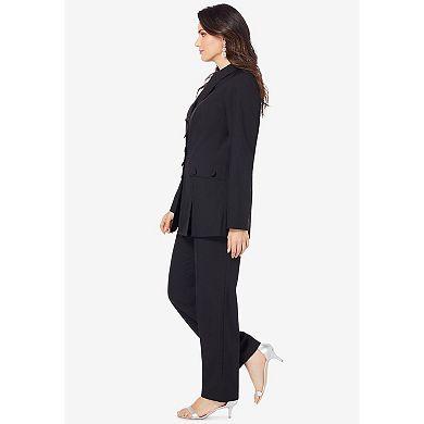 Roaman's Women's Plus Size Long Sleeve Ten-Button Shawl-Collar Pant Suit 2-Piece Pant Set