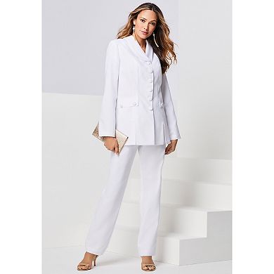 Roaman's Women's Plus Size Long Sleeve Ten-Button Shawl-Collar Pant Suit 2-Piece Pant Set