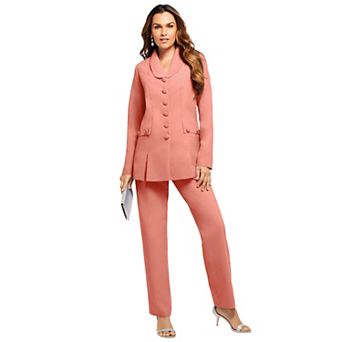Roaman's Women's Plus Size Petite Plus Size Long Sleeve Ten-Button Shawl-Collar Pant Suit 2 pc