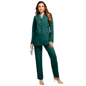 Roaman's Women's Plus Size Petite Plus Size Long Sleeve Ten-Button Shawl-Collar Pant Suit 2 pc