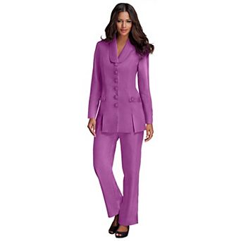 Roaman's Women's Plus Size Long Sleeve Ten-Button Shawl-Collar Pant Suit 2 pc Pant Set