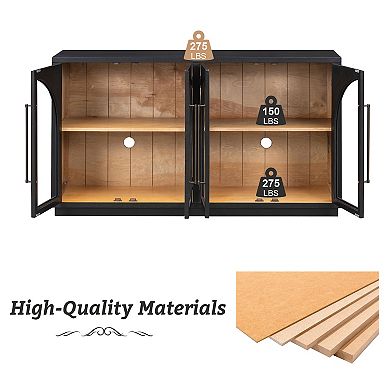 Merax 4-Door Large Storage Sideboard Buffet Cabinet with Glass Doors