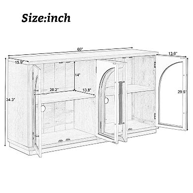 Merax 4-Door Large Storage Sideboard Buffet Cabinet with Glass Doors