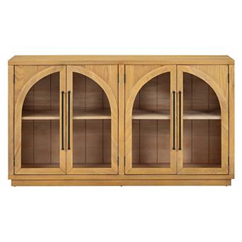 Merax 4-Door Large Storage Sideboard Buffet Cabinet with Glass Doors