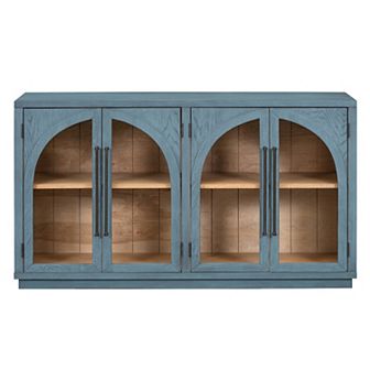 Merax 4-Door Large Storage Sideboard Buffet Cabinet with Glass Doors
