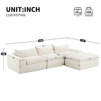 Merax 116'' Oversized Modular Sofa，4 Seat Spacious Foam-Filled Sofa Bed for Living Room