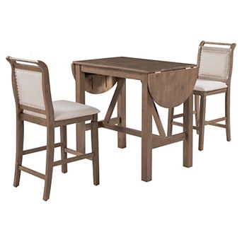 Merax 3 pc Wood Counter Height Drop Leaf Dining Table Set