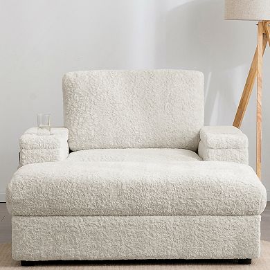 Merax 42" Oversized Chaise Lounge Indoor，Faux Rabbit Fur Sofa Bed with Storage Ottoman