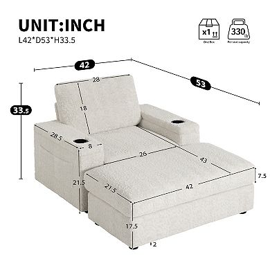 Merax 42" Oversized Chaise Lounge Indoor，Faux Rabbit Fur Sofa Bed with Storage Ottoman