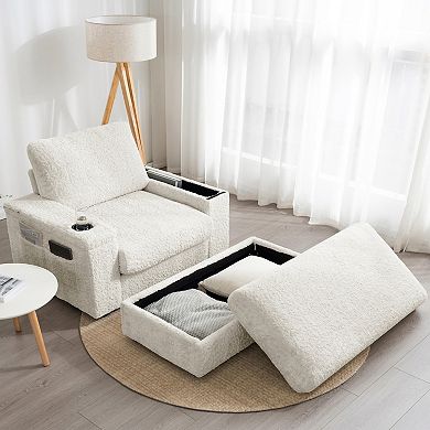 Merax 42" Oversized Chaise Lounge Indoor，Faux Rabbit Fur Sofa Bed with Storage Ottoman