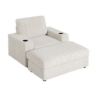 Merax 42" Oversized Chaise Lounge Indoor，Faux Rabbit Fur Sofa Bed with Storage Ottoman