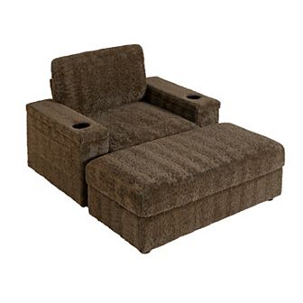 Merax 42" Oversized Chaise Lounge Indoor，Faux Rabbit Fur Sofa Bed with Storage Ottoman