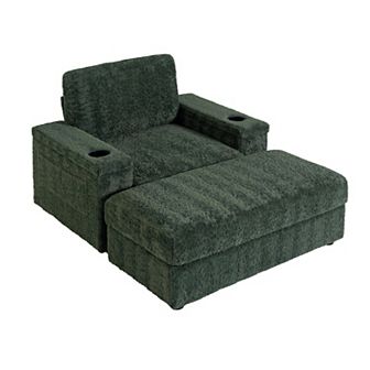 Merax 42" Oversized Chaise Lounge Indoor，Faux Rabbit Fur Sofa Bed with Storage Ottoman
