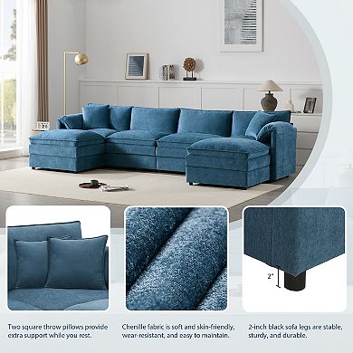 Merax 136" Chenille Modular Sectional Sofa with Deep and Wide Seat,U Shaped Cloud Couch Set