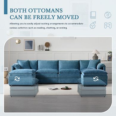 Merax 136" Chenille Modular Sectional Sofa with Deep and Wide Seat,U Shaped Cloud Couch Set