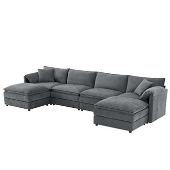 Merax 136" Chenille Modular Sectional Sofa with Deep and Wide Seat,U Shaped Cloud Couch Set