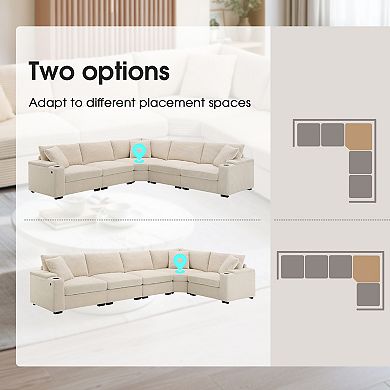 Merax 106" Convertible L Shaped Sectional Sofa,Corduroy Corner Couch with Armrest Storage