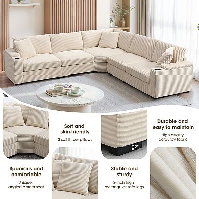 Merax 106" Convertible L Shaped Sectional Sofa,Corduroy Corner Couch with Armrest Storage