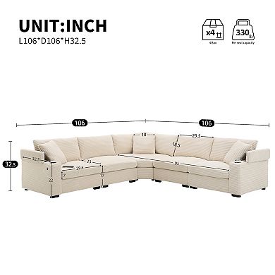 Merax 106" Convertible L Shaped Sectional Sofa,Corduroy Corner Couch with Armrest Storage