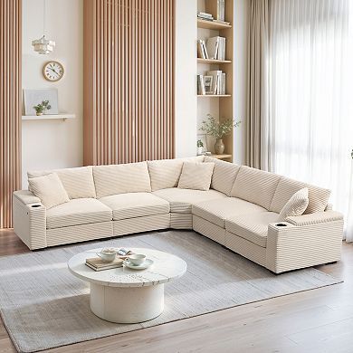 Merax 106" Convertible L Shaped Sectional Sofa,Corduroy Corner Couch with Armrest Storage