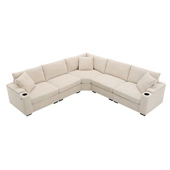 Merax 106" Convertible L Shaped Sectional Sofa,Corduroy Corner Couch with Armrest Storage
